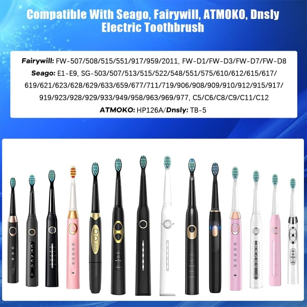 Pakke med 10 erstatningsbørstehoder for Fairywill, elektriske tannbørstehoder for Fairywill FW-507/508/515/551/917/959/2011/D1/D3/D7/D8