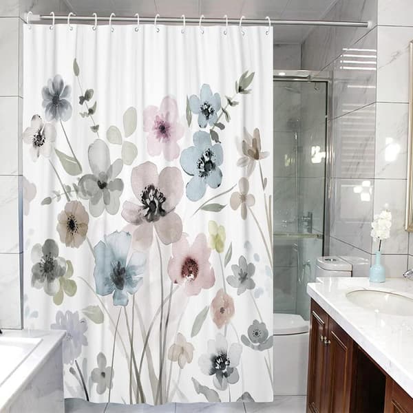 Blommigt Duschdraperi Boho Duschdraperi Vitt Duschdraperi