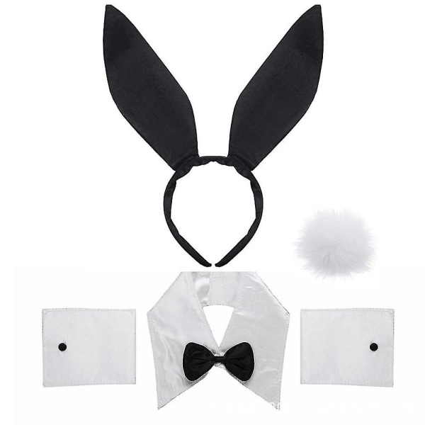 Bunny kostume outift sæt kanin øre pandebånd krave butterfly kostume manchetter kanin hale til påske Cosplay Black