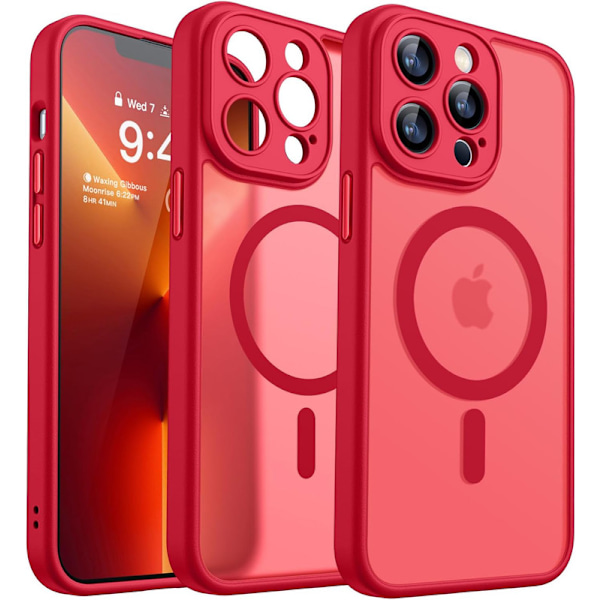 Magnetisk skal til iPhone 16 Pro Max med fuldstændig kamerabeskyttelse [Kompatibel med MagSafe] [Gennemsigtig mat] Beskyttende telefoncover, varm pink Red Red iPhone 13 Pro