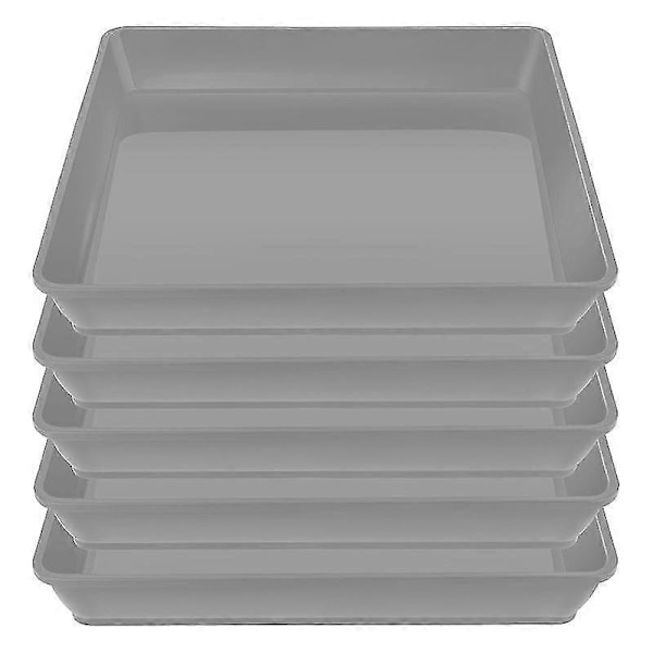 5 stk Firkantede Plastblomsterpottefat Fanger Opp Overskottsvann og Jordspill for Blomsterpotter Innendørsplanter Grå Grey Grey 12Inch