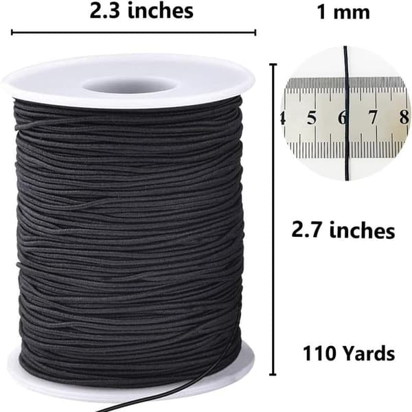 Elastisk tråd til armbånd, 1 mm x 110 yards Robust elastisk tråd til smykkefremstilling, halskæder, perler - sort Black and White