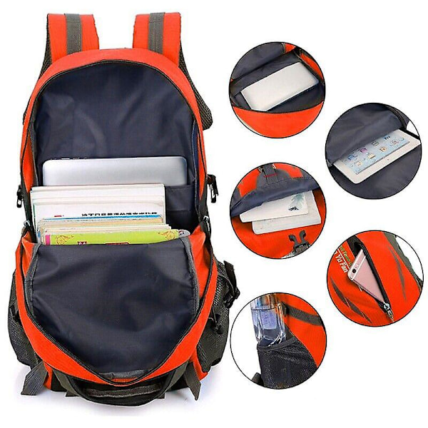 40L Stor Vattentät Ryggsäck Camping Vandring Promenader Utomhus Resa Ryggsäck Orange