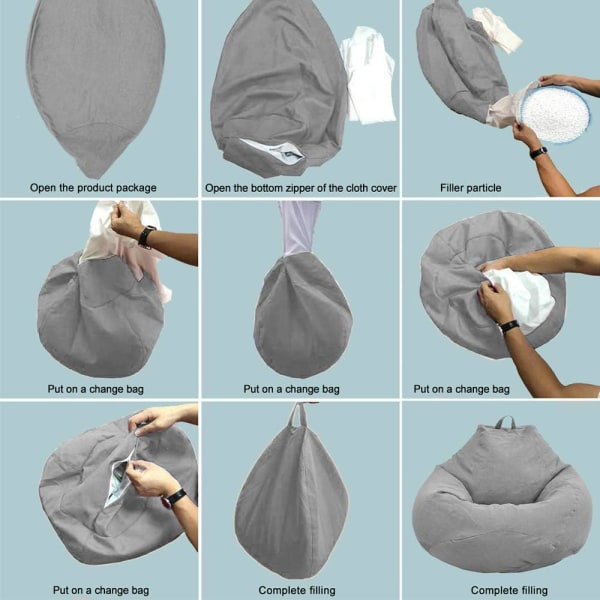 Bean Bag Stol för vuxna och barn, Klassisk, inomhus och utomhus Bean Bag Stol, Bean Bag Stol utan fyllning, Stor, Cover (L mörkgrå)