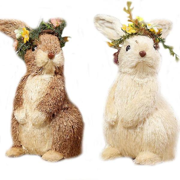 Straw Easter Bunny Figurines Lifelike Handmade Woven Rabbit Desktop Decorations