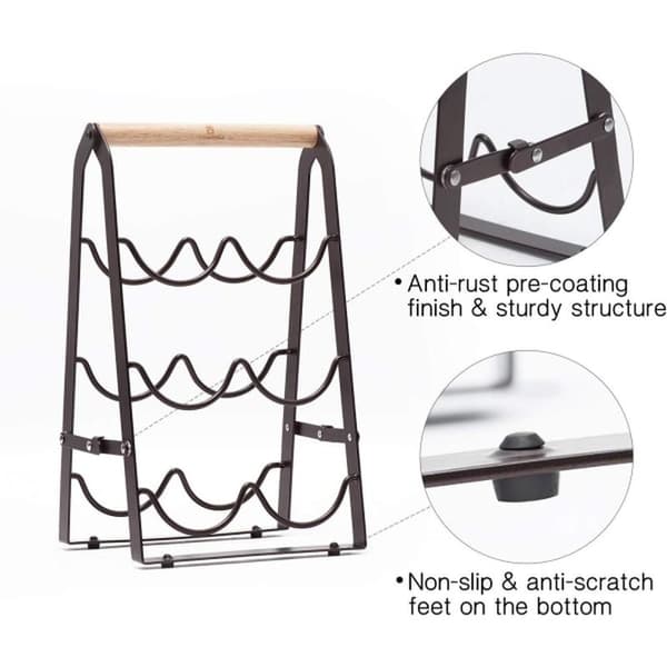 Folding Metal Wine Rack 6 Bottle Slim Space Saving Storage Solution
