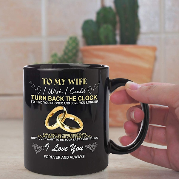Til min mann/kone Jeg skulle ønske jeg kunne skru tiden tilbake Krus for par Bryllupsdag Bursdag Kaffekopp 12oz Husband