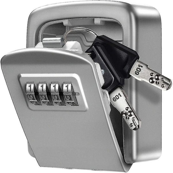 Nøgleboks, [ny version] Sikker opbevaring af zinklegering Lås Sikkerhedsboks med 4-cifret kombinationskode, kompatibel Airbnb Home Garage School - Sølv