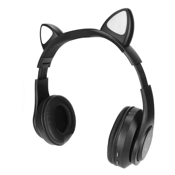 B39 Katteøre Bluetooth-headset Sødt Justerbart Bas Bærbart Trådløst Bluetooth-headset med Lydkabel til Børn (Sort)