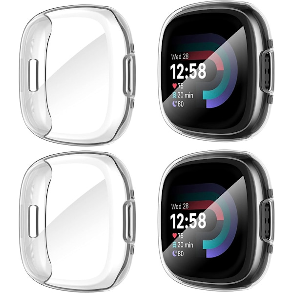 Diruite 4-pack fodral för Fitbit Versa 4/Sense 2 skärmskydd, HD stöttåligt mjukt TPU-fodral med fullständigt skydd för Fitbit Versa Clear+Clear+Clear+Clear
