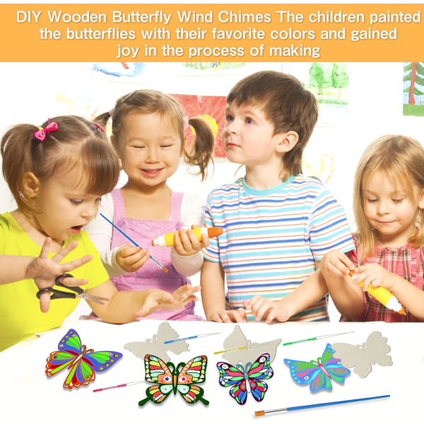 Puinen tuulikello lapsille - 8 m hamppuköydellä ja 2 maalaussiveltimellä - ulkosisustukseen