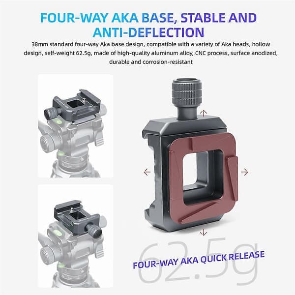 4-vejs Arca-klemme Quick Release AKKA Kameramontering QR til DSLR-kamerabur Stativ Slider Gimbal Kuglehoved Monopod Sort Black