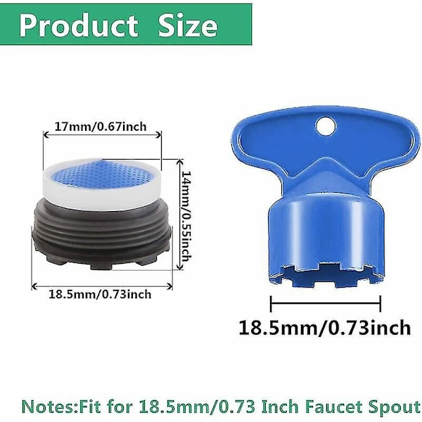 6 stk M18.5 Buffer Kranlufter + 2 stk Aerator Fjerner Nøkkelverktøy, Bad eller Kjøkkenutskifting 18.5 mm Plug-in Begrenser, og Bufferlufter