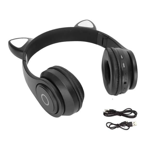 B39 Katteøre Bluetooth-headset Sødt Justerbart Bas Bærbart Trådløst Bluetooth-headset med Lydkabel til Børn (Sort)