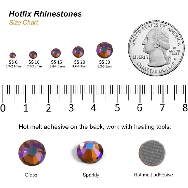 8000 Heta Fixeringar Rhinestones, Lt. Colorado Topaz AB, SS6, 1.9-2.1mm vaatteisiin ja askarteluun Lt.Colorado Topaz AB Lt.Colorado Topaz AB SS6