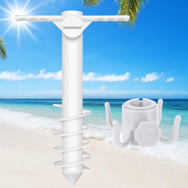 Spiraalivarjoteline, aurinkovarjon pidike, ruuvikiinnike kahvalla päivänvarjolle, maadoituspistoke rannalle/hiekalle/nurmikolle/maahan, 25-37 mm sauvoille