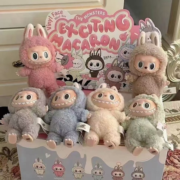 Labubu Macaron Monster Nøglering Den Spændende Monsters Macarons Vinyl Ansigt Plys Nøgleringe Kunst Samleobjekter Legetøj Gaver til Børn Sea salt yeye
