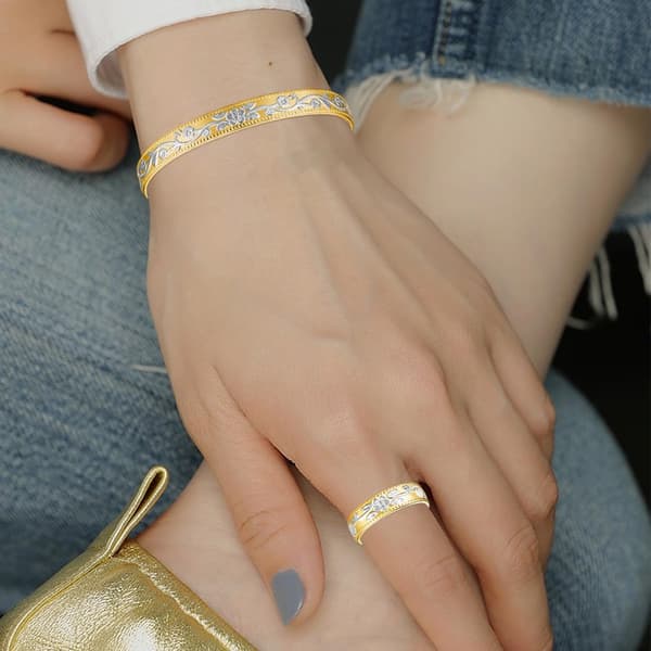 Kobbermagnetisk til kvinder mænd Ultra Styrke Magneter 99,99% Solid Rent Kobber Manchet Armbånd Magnetfeltterapi (Guld & Sølv Blomst)