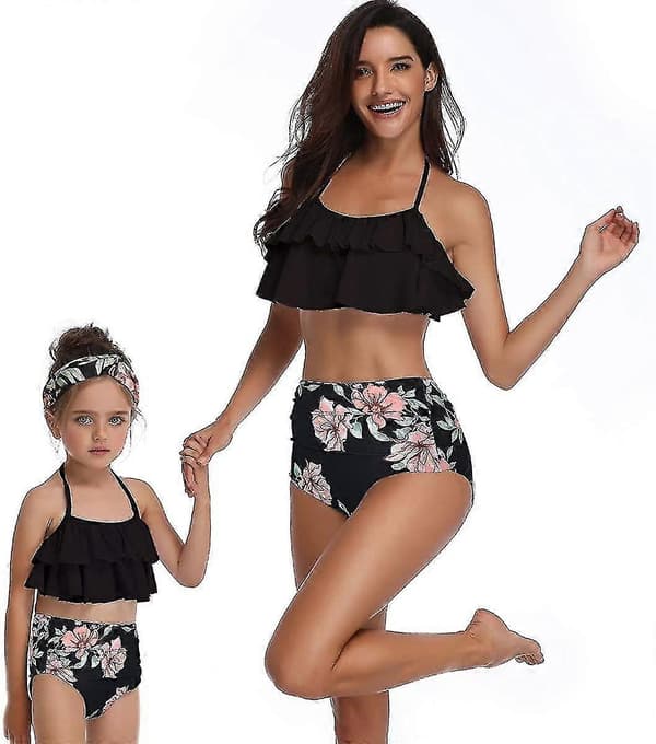 Piger Badedragt Todelt Bikini Sæt Flæse Falbala Badedragt D Black 7-8 Years