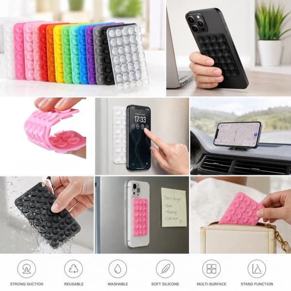 Silicone Suction Cup Mobile Phone Holder - Self-Adhesive Suction Cup for Mobile Phone Mörkgrå gray