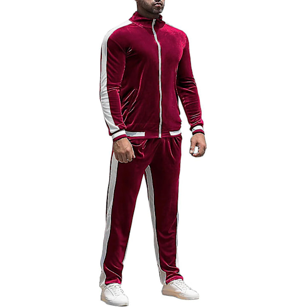 Velour Treningsdress Sweatsuit Fløyel: Herre Jogging Treningsdress 2 Deler Sett Glidelås Genser Jakke Bukser Med Lommer