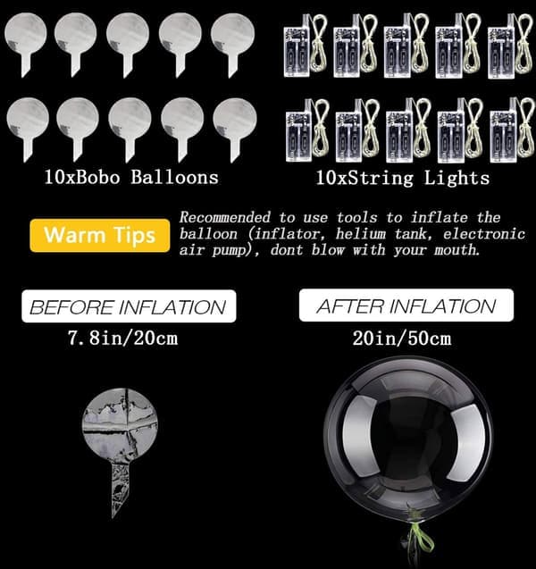 LED Balloons 10-pack, Luminous Balloons 50 cm Transparent Helium Balloons, Glowing Bubble Balloons with String Lights for Valentine's Day