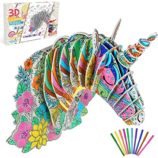 3D Unicorn målarpussel, leksak för flickor 8 9 10 11 12 år, kreativa hobbyer, pusselspel, 7-12 år DIY för barn, födelsedagspresenter