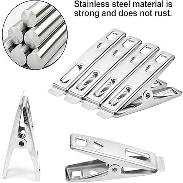 20 stk klesklyper i rustfritt stål, metallklemmer for klesvask