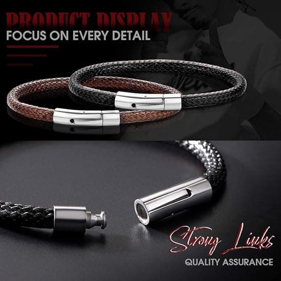 Flettede læderarmbånd til mænd, 5 mm armbånd med rustfrit stålspænde, 18/20/22 cm