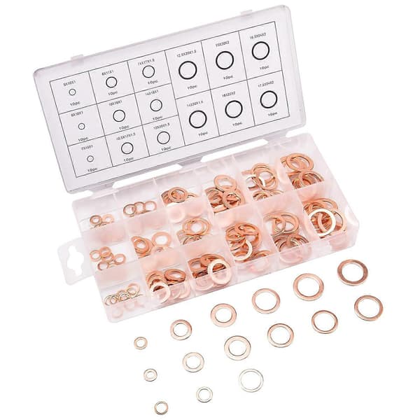 150st 15 Specifikationer Packningar Tätningsring, Kopparbrickor Sortimentssats, Kopparbrickor Packning Tätningsring med Box,-Versailles