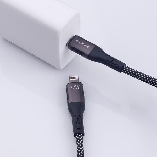 Maxlife MXUC-11 magnetkabel USB-C - Lightning 1,0 m 27W sort nylon