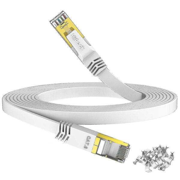 Cat 8 fladt Ethernet-kabel 10m, Cat8 internetkabel 40gbps 2000mhz højhastighedsprofessionelle LAN-patch-netværkskabler med Rj45 guldbelagt stik, Co