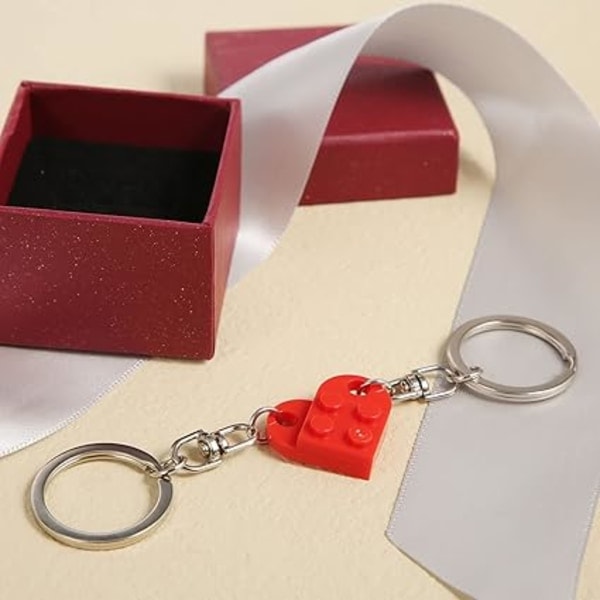 Hjerte Nøkkelringsett, Rød Hjerte Nøkkelring Liten Kloss Hjerte Nøkkelring, 2 stk Matchende Hjerte Dekorasjoner Valentinsdagsgave til Fl
