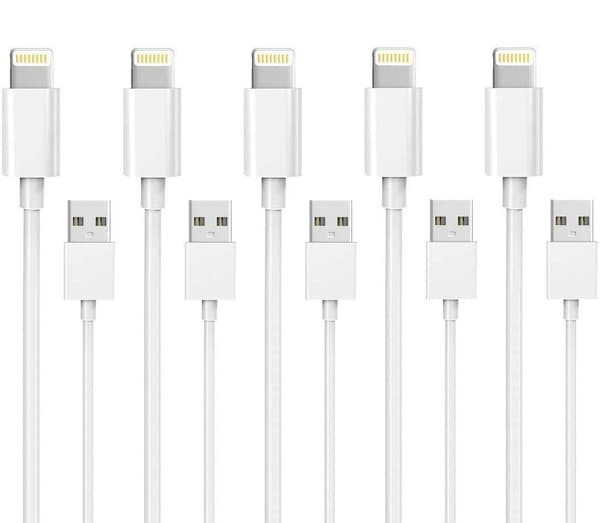 5-Pack 1M Lightning-laddare iPhone 13/12/11/Xs/Max/X/8/7/6/5/SE Vit white