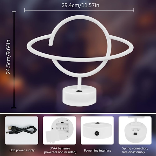 Planeetta Neonvalo, LED-yövalo lastenhuoneeseen, Paristo-/USB-käyttöinen Koriste Planet