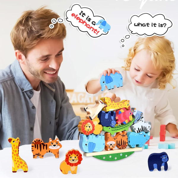 Trestablelekedyr Treblokk Balansestabling Byggeklosser Montessorispill Pedagogiske leker for barn Baby 2 3 4 år gammel