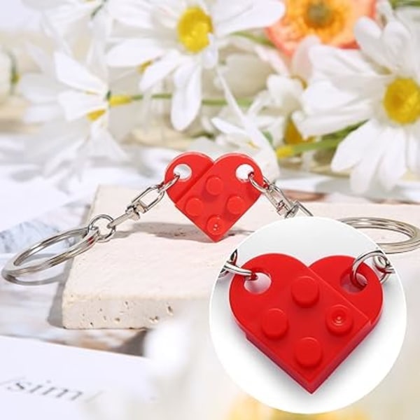 Hjerte Nøglering Sæt, Rød Hjerte Nøglering Lille Klods Hjerte Nøglering, 2 stk. Matchende Hjerte Dekorationer Valentinsdagsgave til Fl