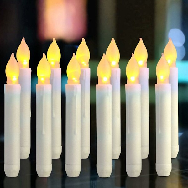 LED-lys - Lange lysestake lys - Sett med 12 flammeløse LED-lys AA-batterilys 16,5X2 cm Lys for P