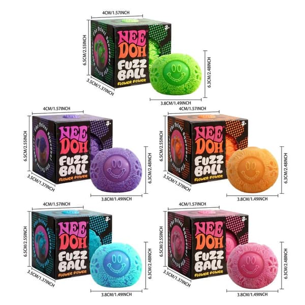 NeeDoh Fuzz Ball Flower Power - Sensory Toy Soft Cloud Squeeze - Patterns You Can See and Feel - Blue Blue