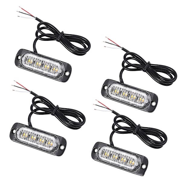 4 stk 4 LED Amber Recovery Strobe Lys 12v 24v Orange Grill Nedbrudd Blinkende Black