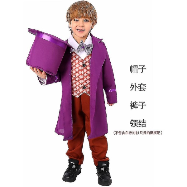 Halloween Chocolate Factory Cos kostym Willy Wonka Cosplay kostym Barns semesterfest Carnival-yuyu L (125cm-135cm)