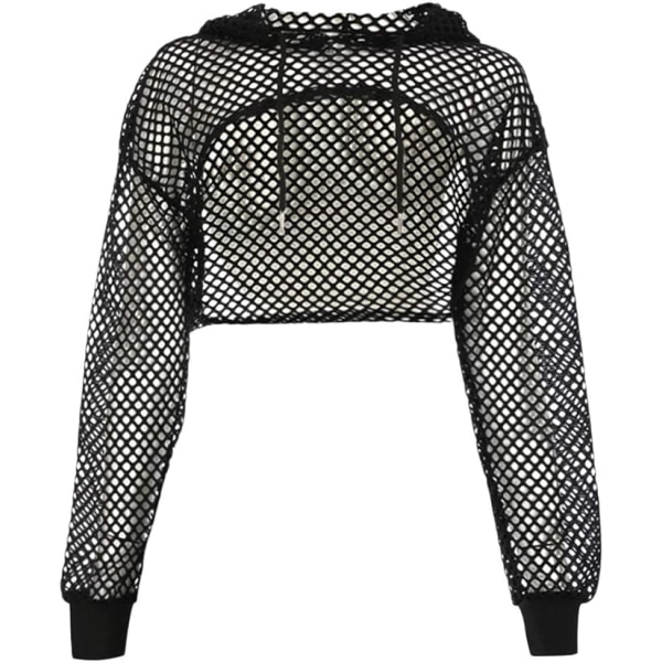 Kvinder Sexet Gennemsigtig Mesh Fiskenet Hullet Pullover Langærmet Hættetrøje Blød Mesh Gennemsigtig Strand Crop Tops Club Gotisk Punk Rock Raver Bluser