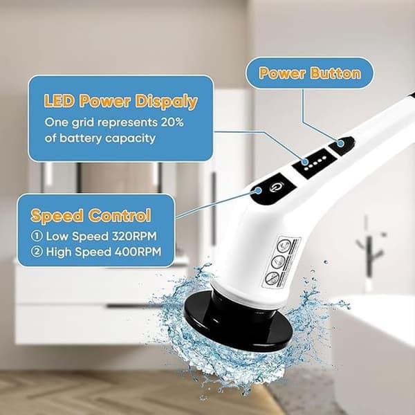 7-in-1 Electric Cleaning Brush – Cordless, with 7 Replaceable Brush Heads, Adjustable Handle & Type-C Charging