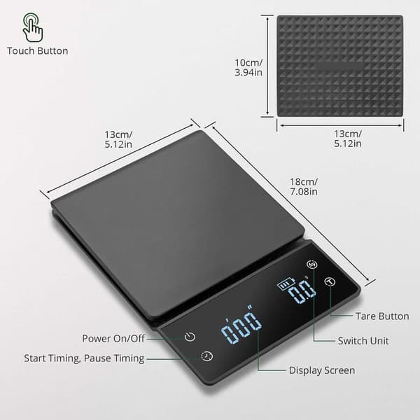 Digital Coffee Scale, Coffee Scale with Timer, 3KG/0.1g Accurate Scale, Rechargeable Scale, for Pour-over Coffee