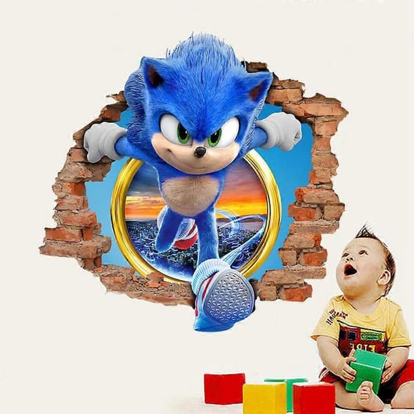 Sonic väggdekor sticker, tecknad bakgrundsvägg för barnrum