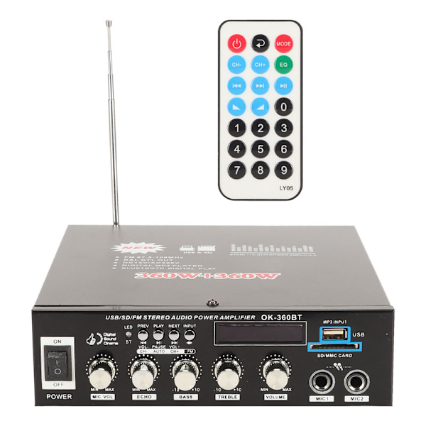 12V Bluetooth digitaalinen vahvistin 360W ja 360W 220V äänenvoimakkuuden säätimellä autoille, kodeille ja viihdepaikoille 1.5