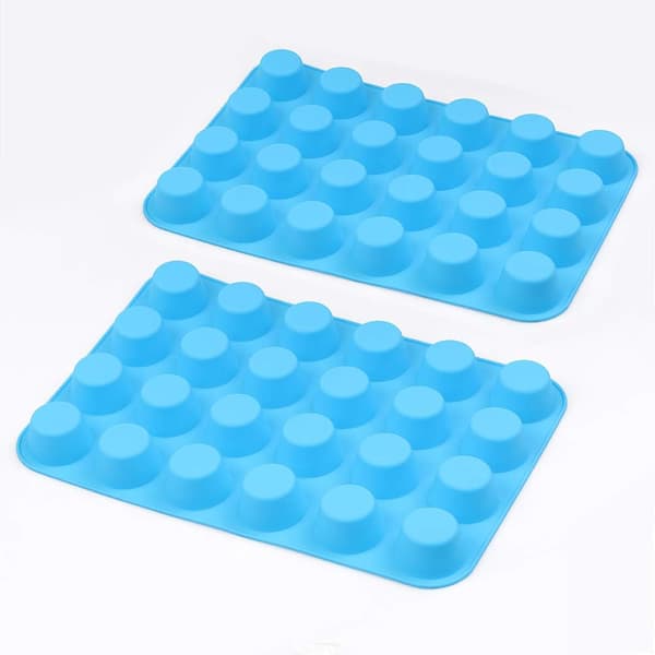 Set med 3 non-stick silikon mini muffinsformar för 24 muffins, cupcakes och pajer - blå