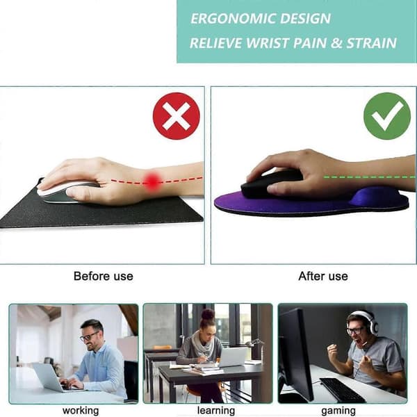 Musematte med håndleddsstøtte, ergonomisk musematte med håndleddsstøtte av memory foam, sklisikker gummibase, stjerneklar himmel lilla