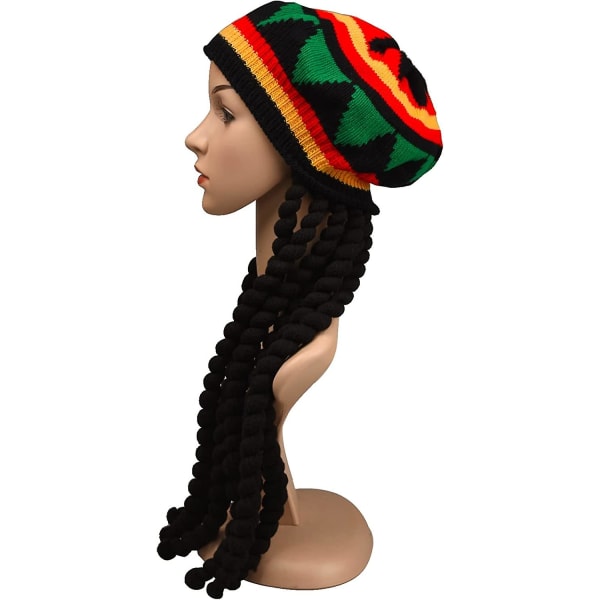 2-pakning Rasta-hatt med svarte dreadlocks Bob Marley Dreadlocks-parykk med Rasta Tam-hatt Fancy Dress Rasta-parykklue