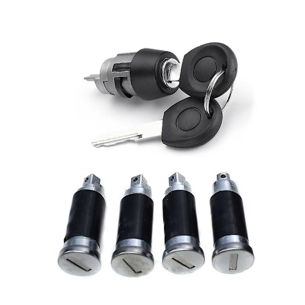 1 Set Tändningslås 4 Dörrlåscylinder 2 Nycklar 701837205 För T4 Caravelle Iv 1990-2003 Transporter Black